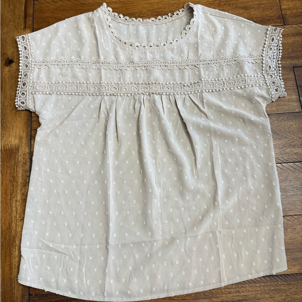 Women’s Cream Eyelet Crochet Trim Top